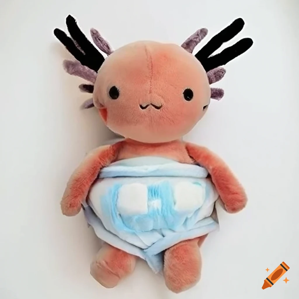 axolotl plush mascot sitting on display shelf