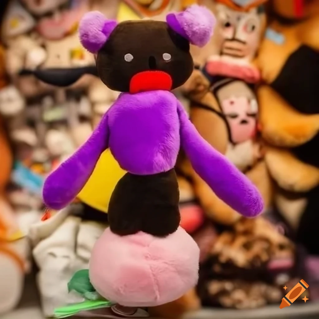 kawaii plush mascot sitting on a display shelf