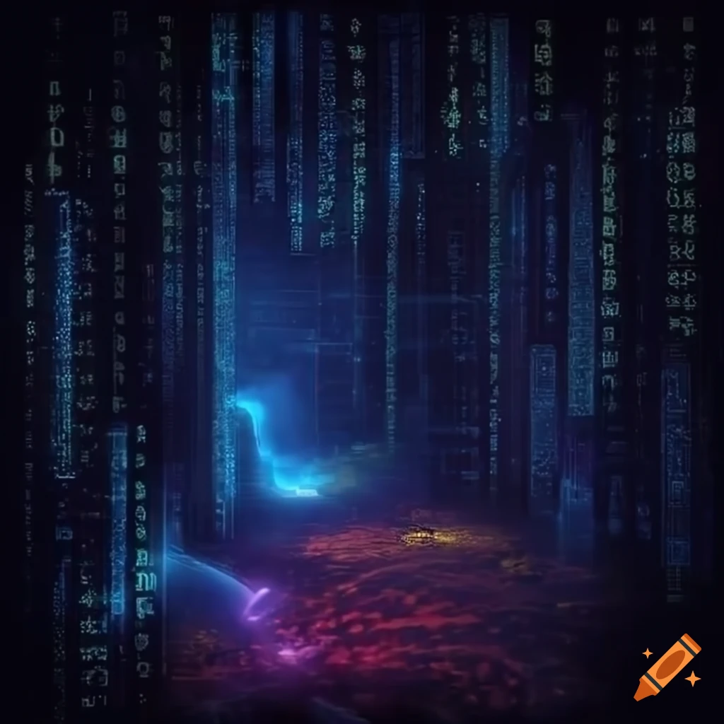 UHD wallpaper of a futuristic RPG game UI with old map and matrix style text