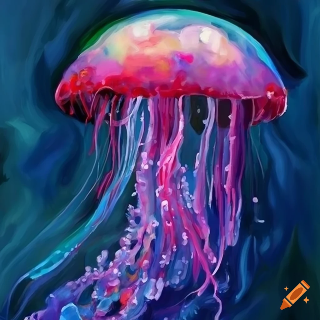 Colorful jellyfish in oil painting style on Craiyon