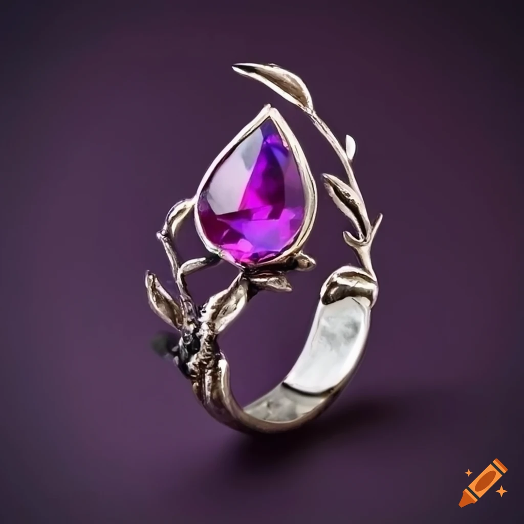 Rustic silver ring with a dark galactic purple gemstone on Craiyon