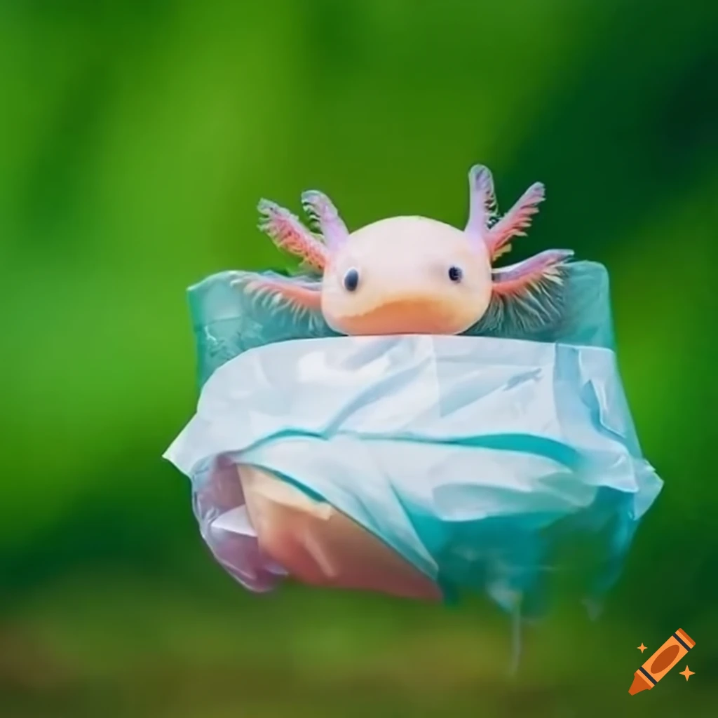 adorable axolotl in a diaper on the grass