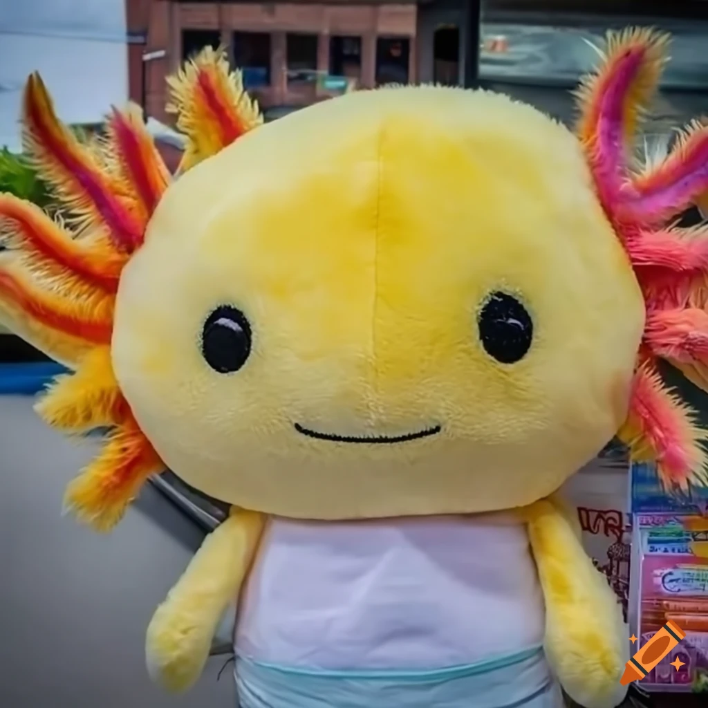 cute axolotl stuffed mascot in a dumpster