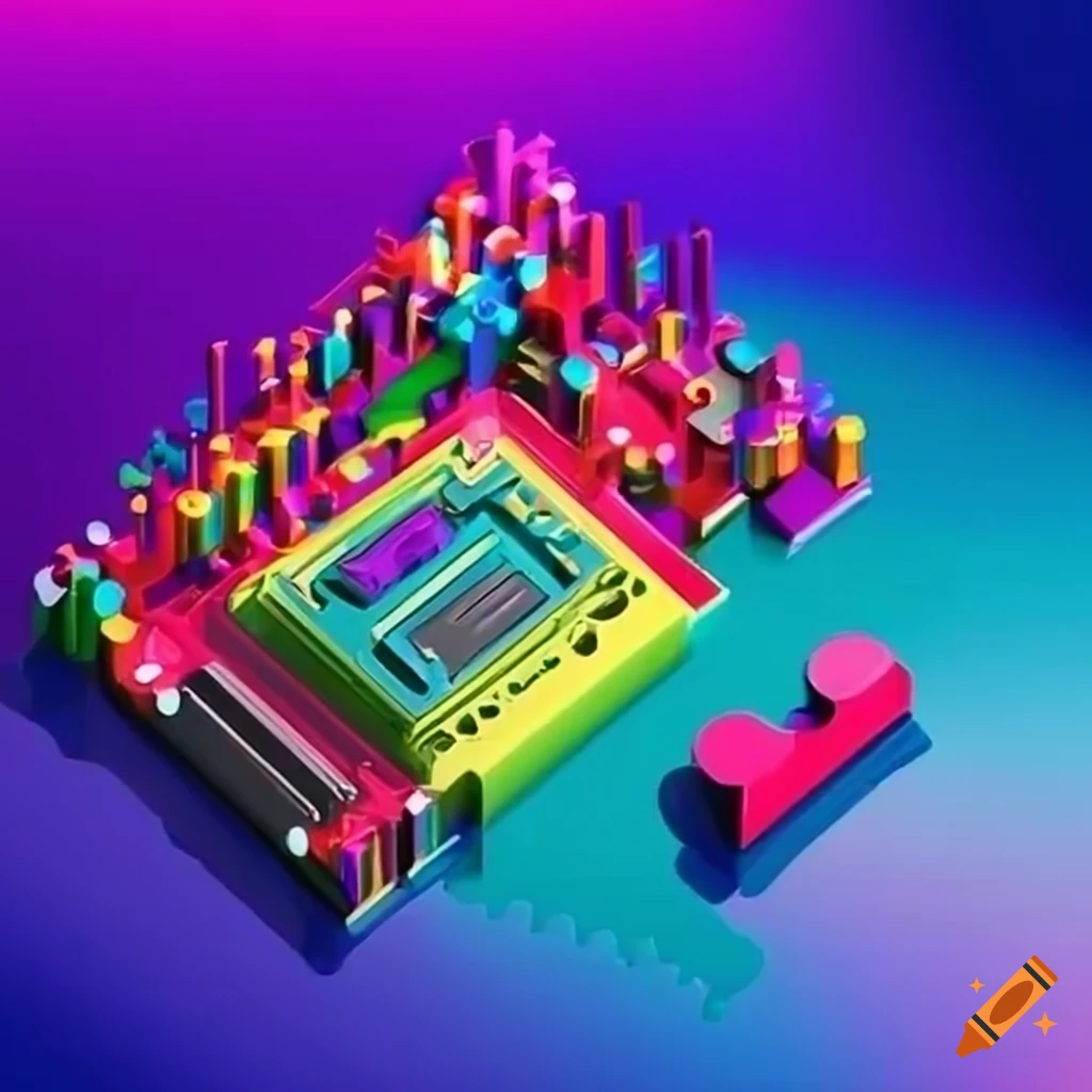 Colorful puzzle piece representing a motherboard with interconnected
