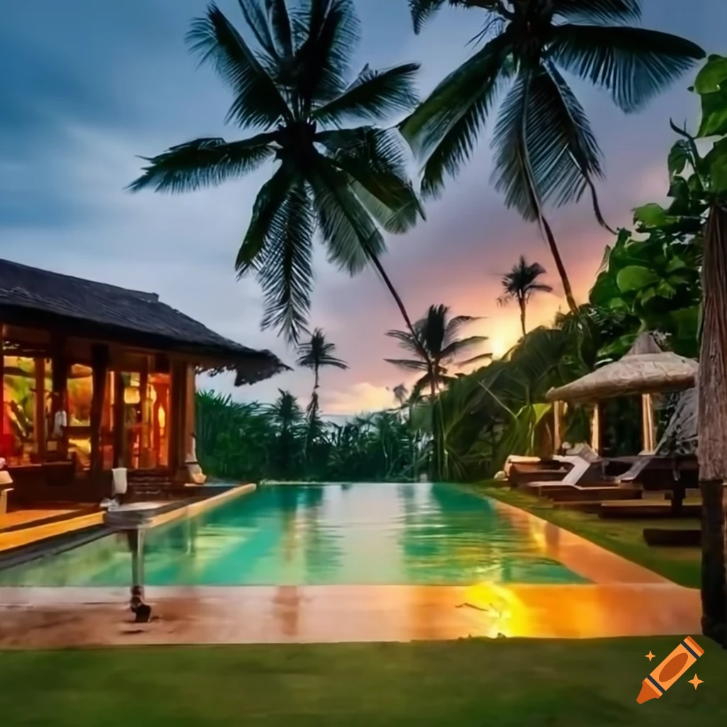 evening view of a traditional resort villa in Bali