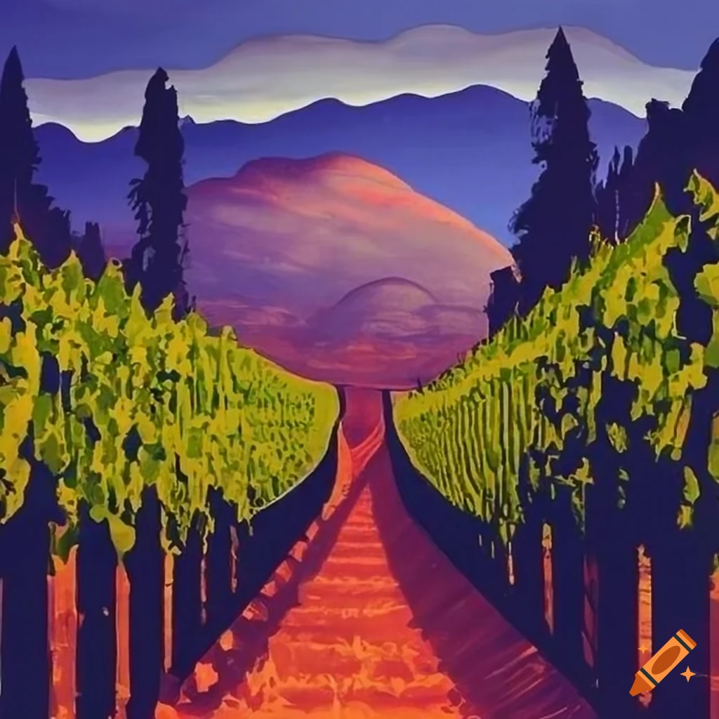 art nouveau travel poster of a vineyard