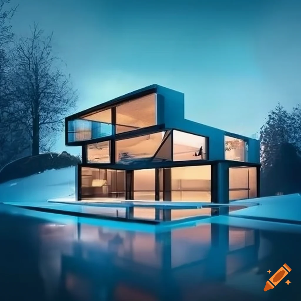 futuristic modern house with glass windows