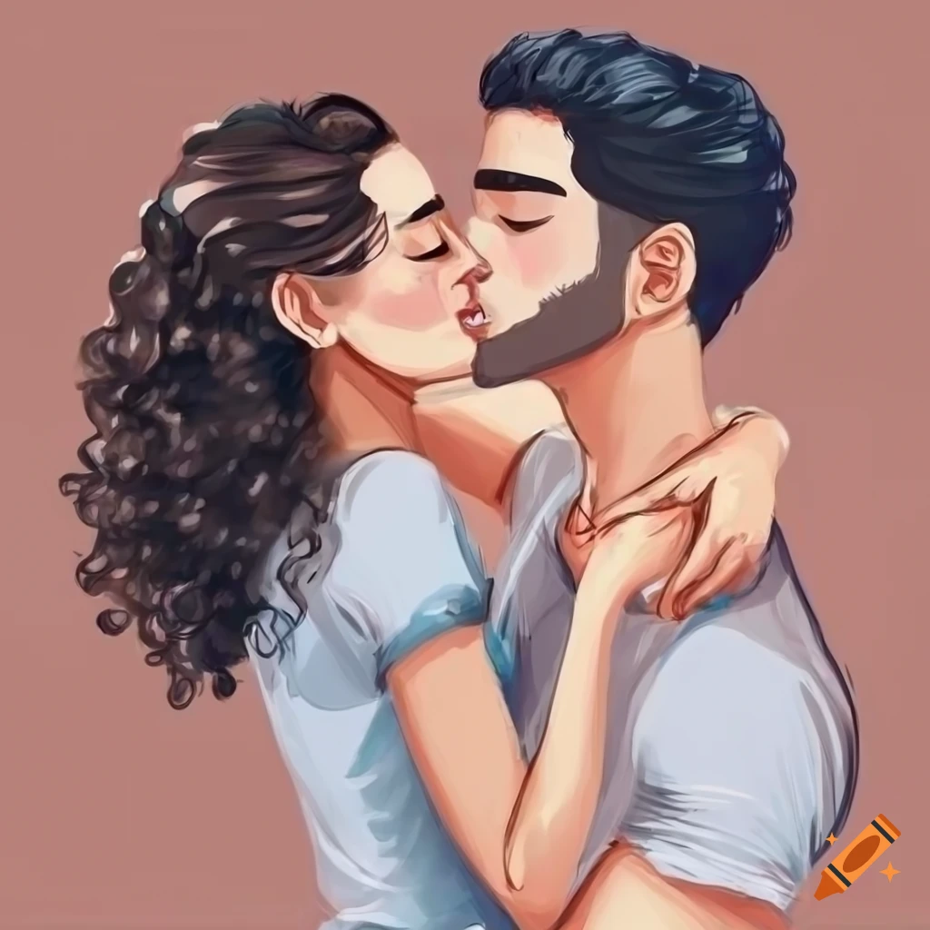 art of a happy anniversary with a couple kissing