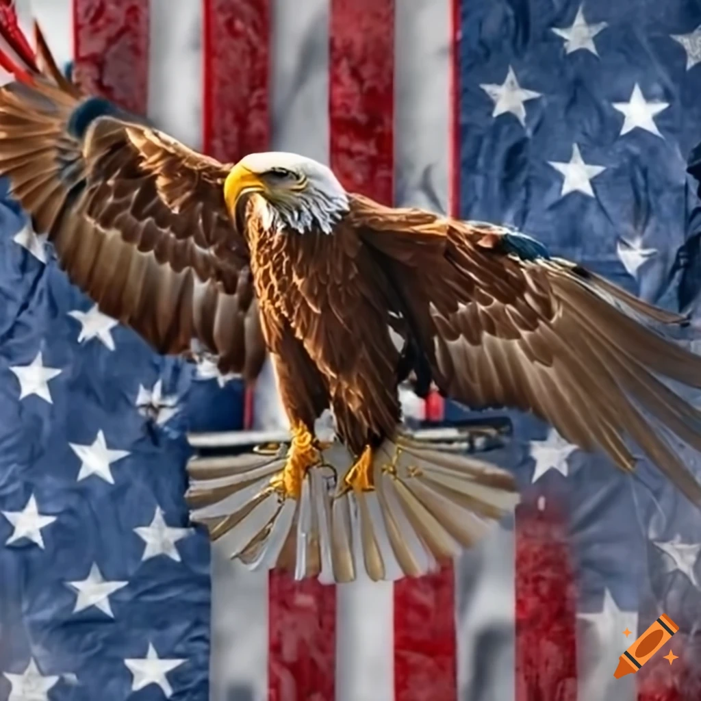 eagle with American flag in the background