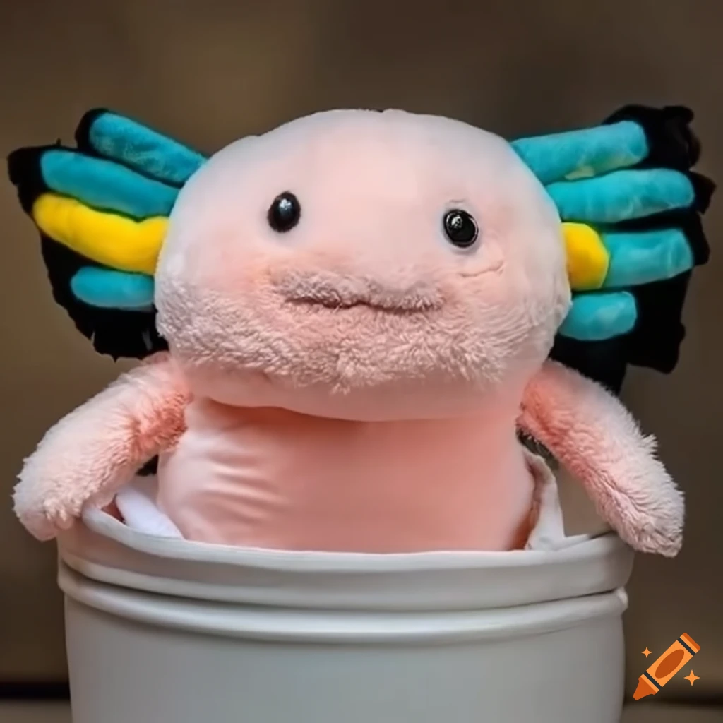 cute axolotl plush mascot in a disposable diaper