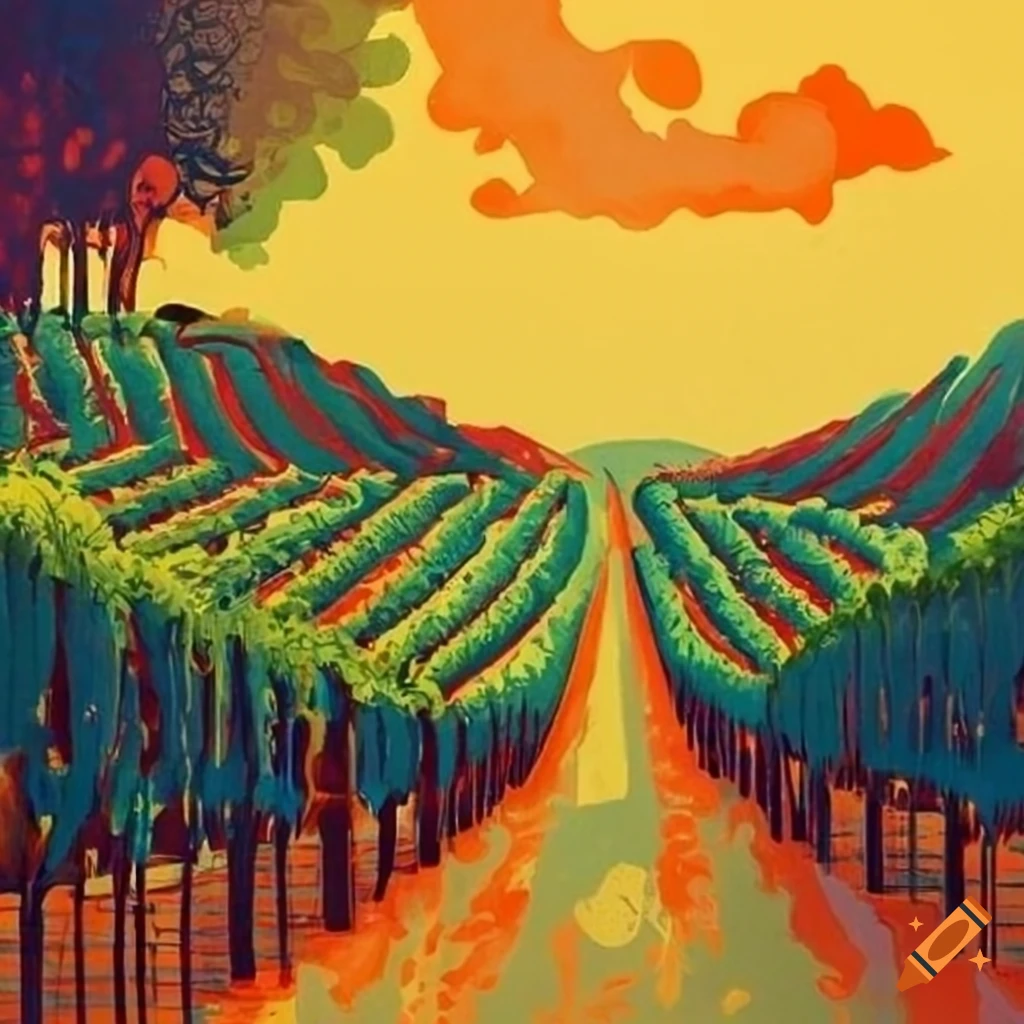 art nouveau travel poster of a vineyard