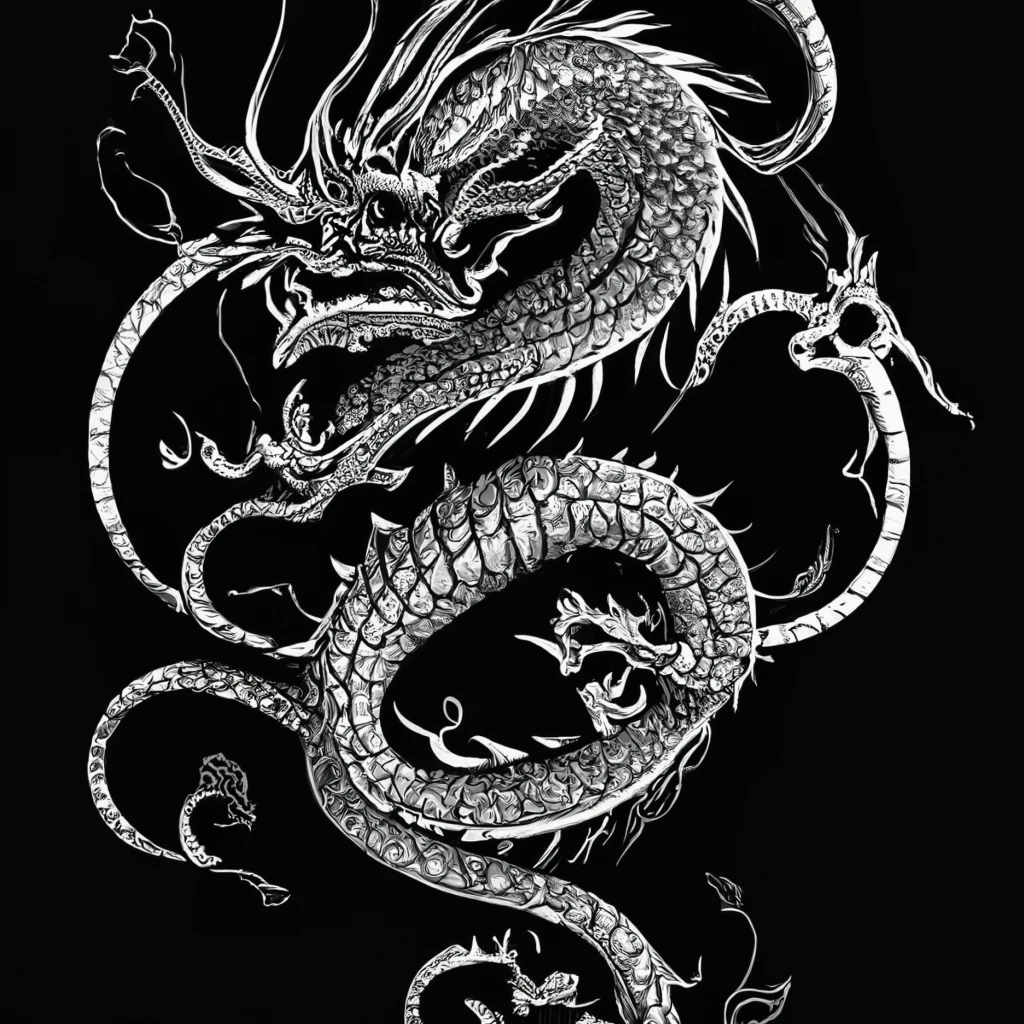 Intricate black and white chinese dragon vector on Craiyon