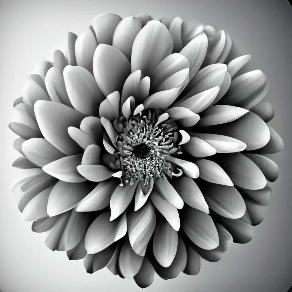 Close-up of a detailed black and white flower on Craiyon