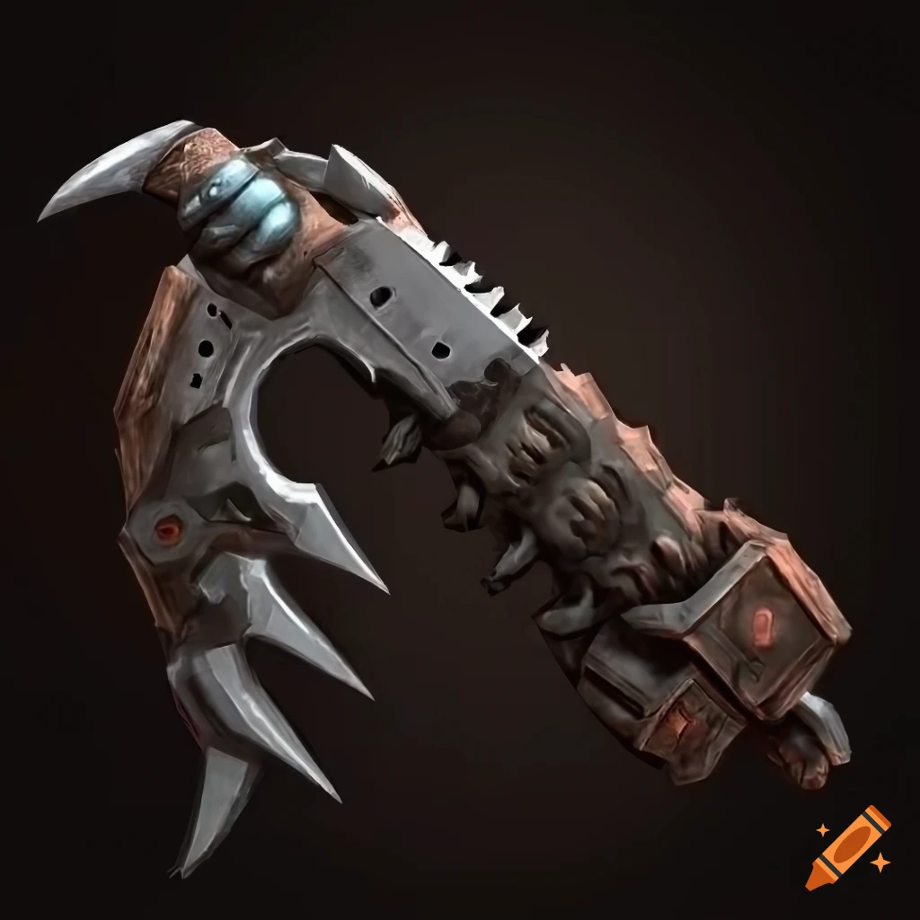 Hyperrealistic concept art of a mechanical claw saw mace on Craiyon