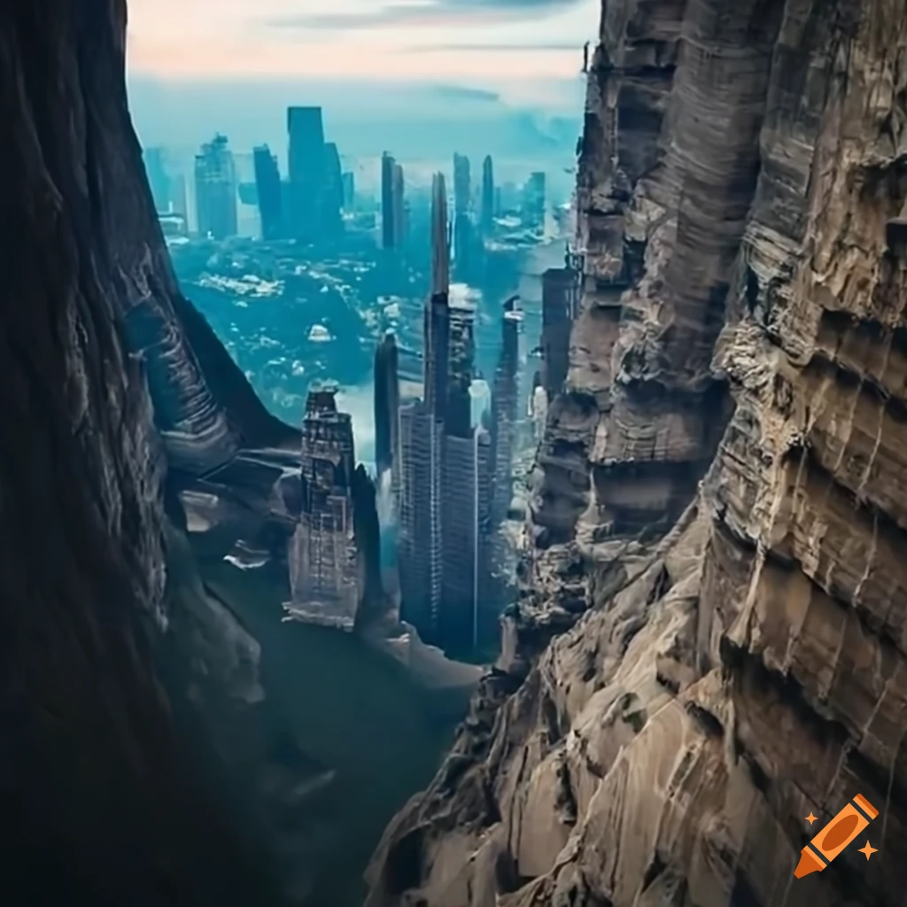 city skyscrapers next to a deep mountain gorge