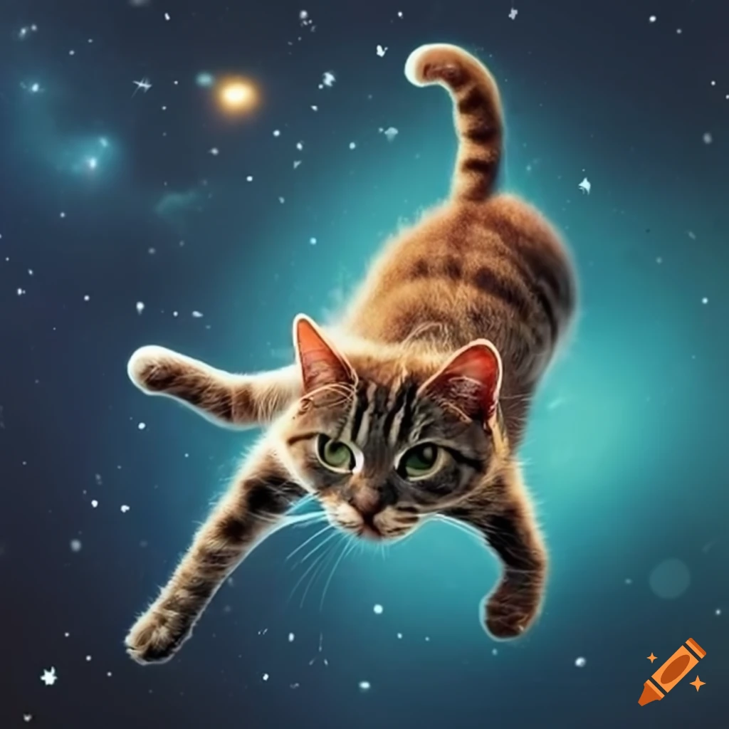 cat floating in space