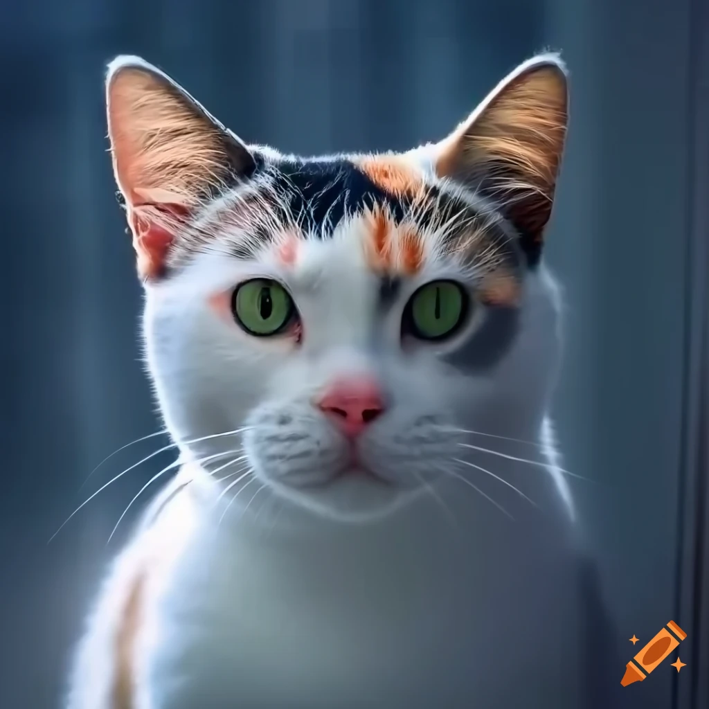 calico cat sitting on a windowsill at night