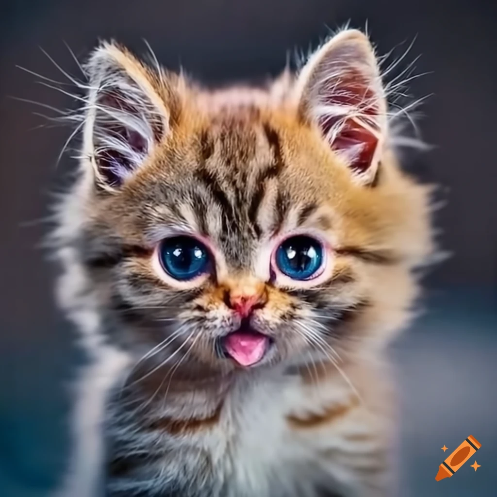 fluffy kitten with big, round eyes