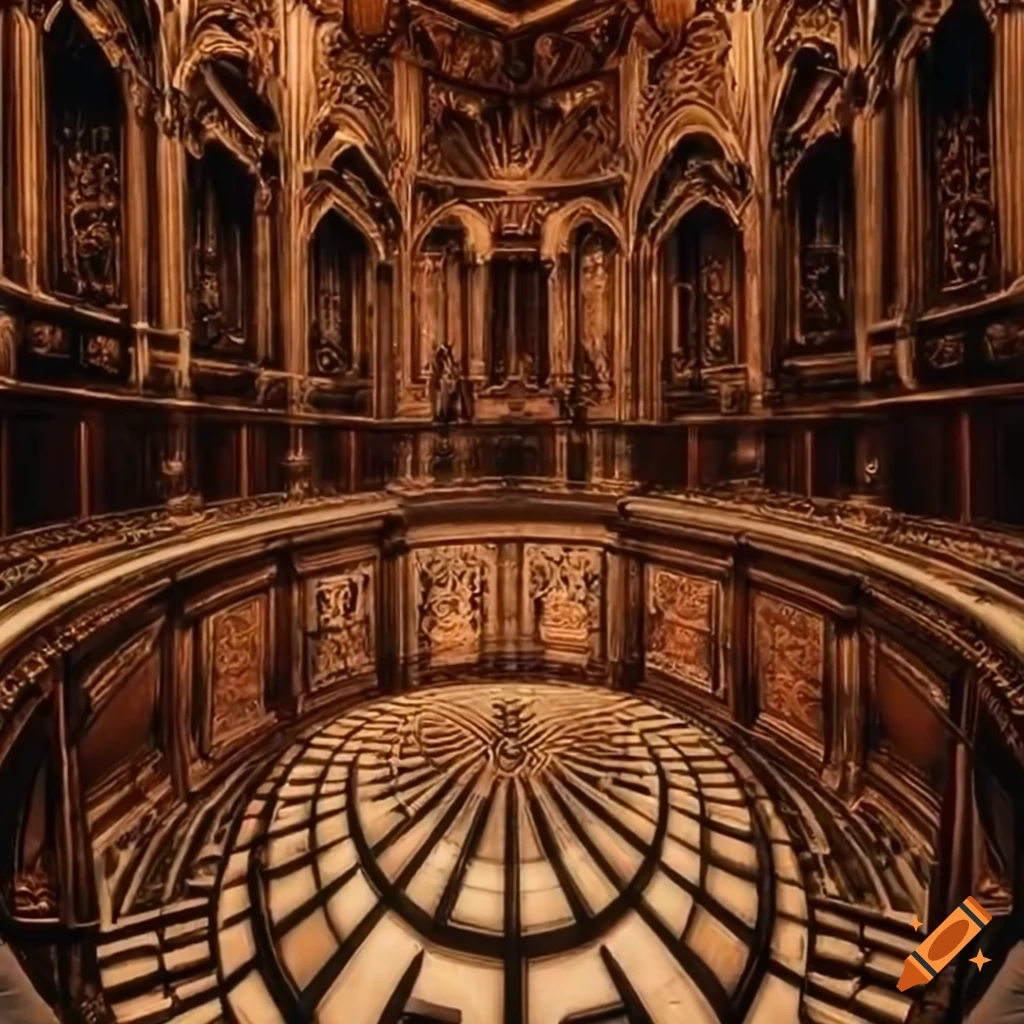 intricate labyrinth inspired by David-Roentgen's Rolltop-Desk