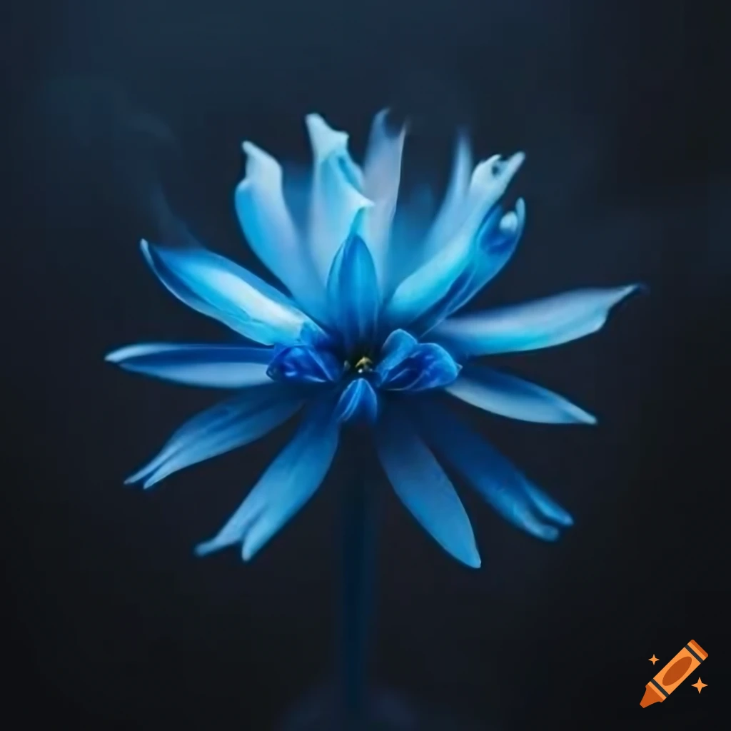 hyperrealistic blue flower with fire pistil