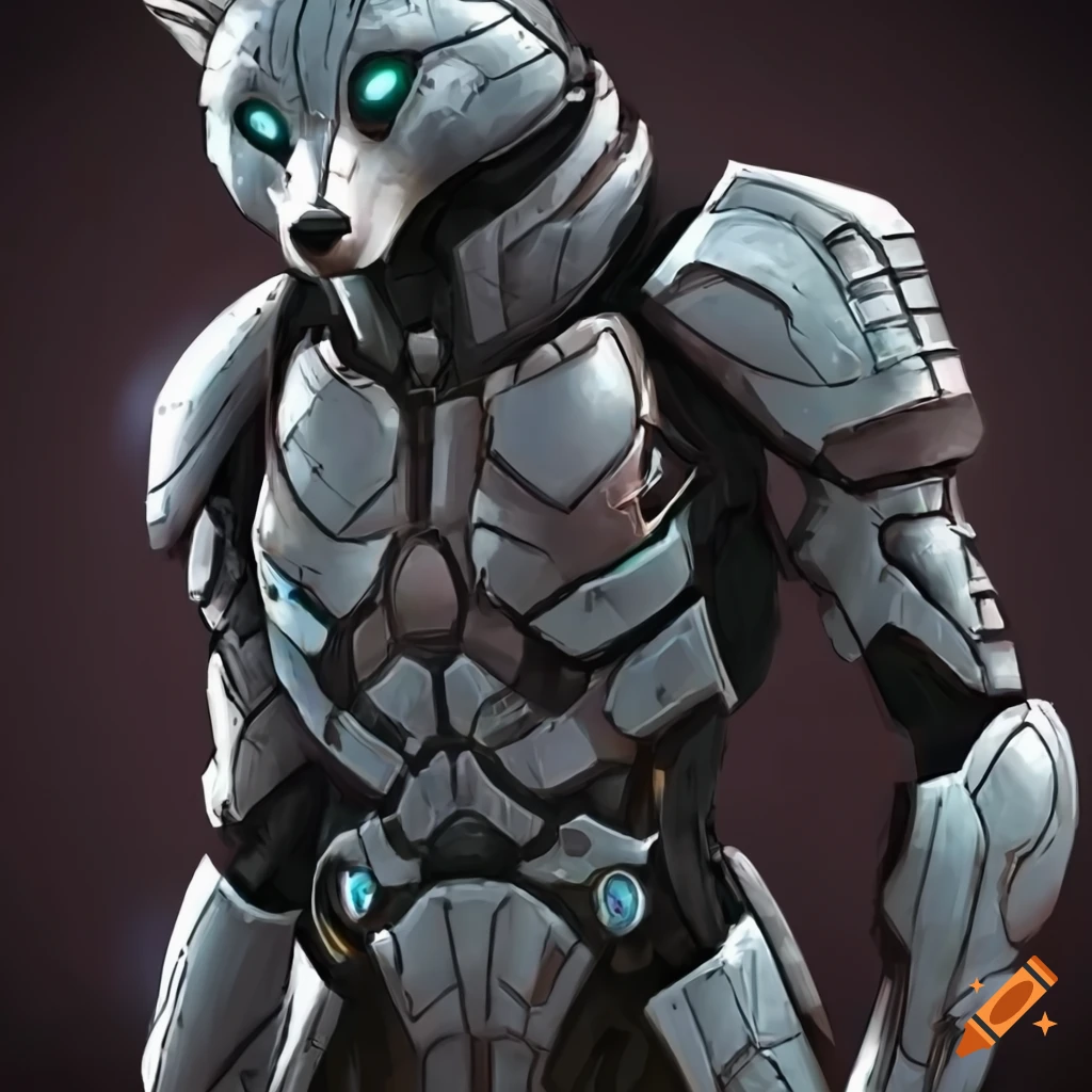 Futuristic armored fox humanoid on Craiyon