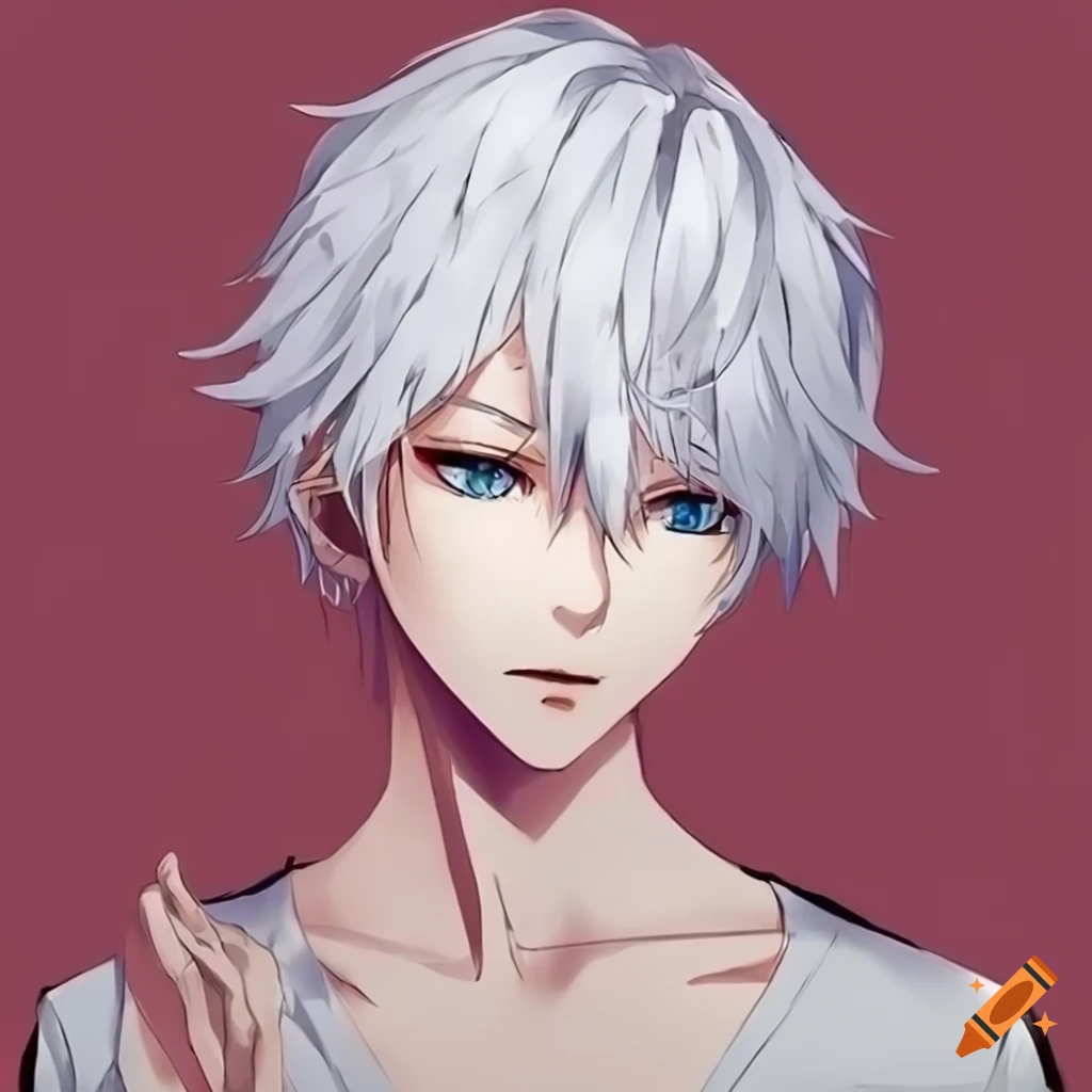white-haired anime boy character
