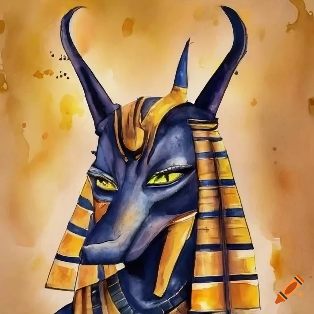 Professional watercolor painting of Anubis's face on Craiyon