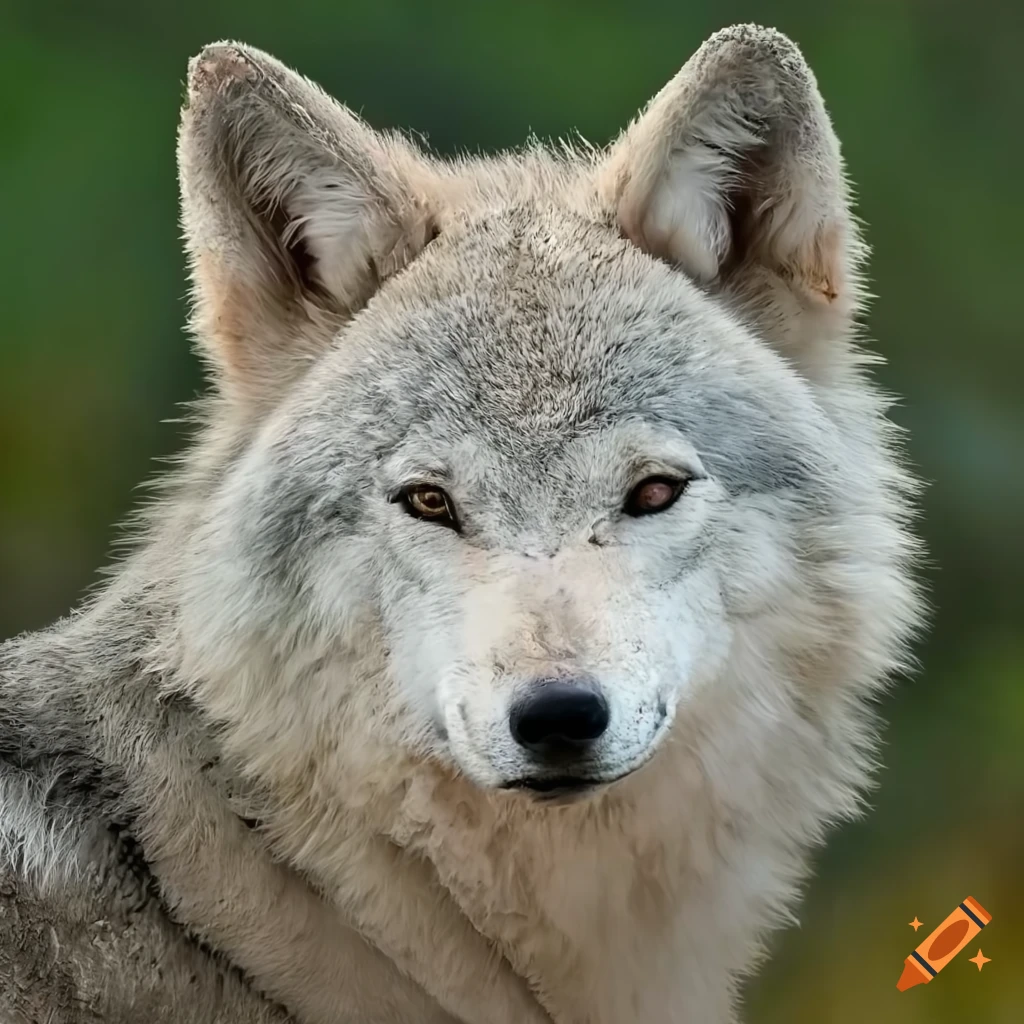 realistic depiction of a mud-covered white wolf
