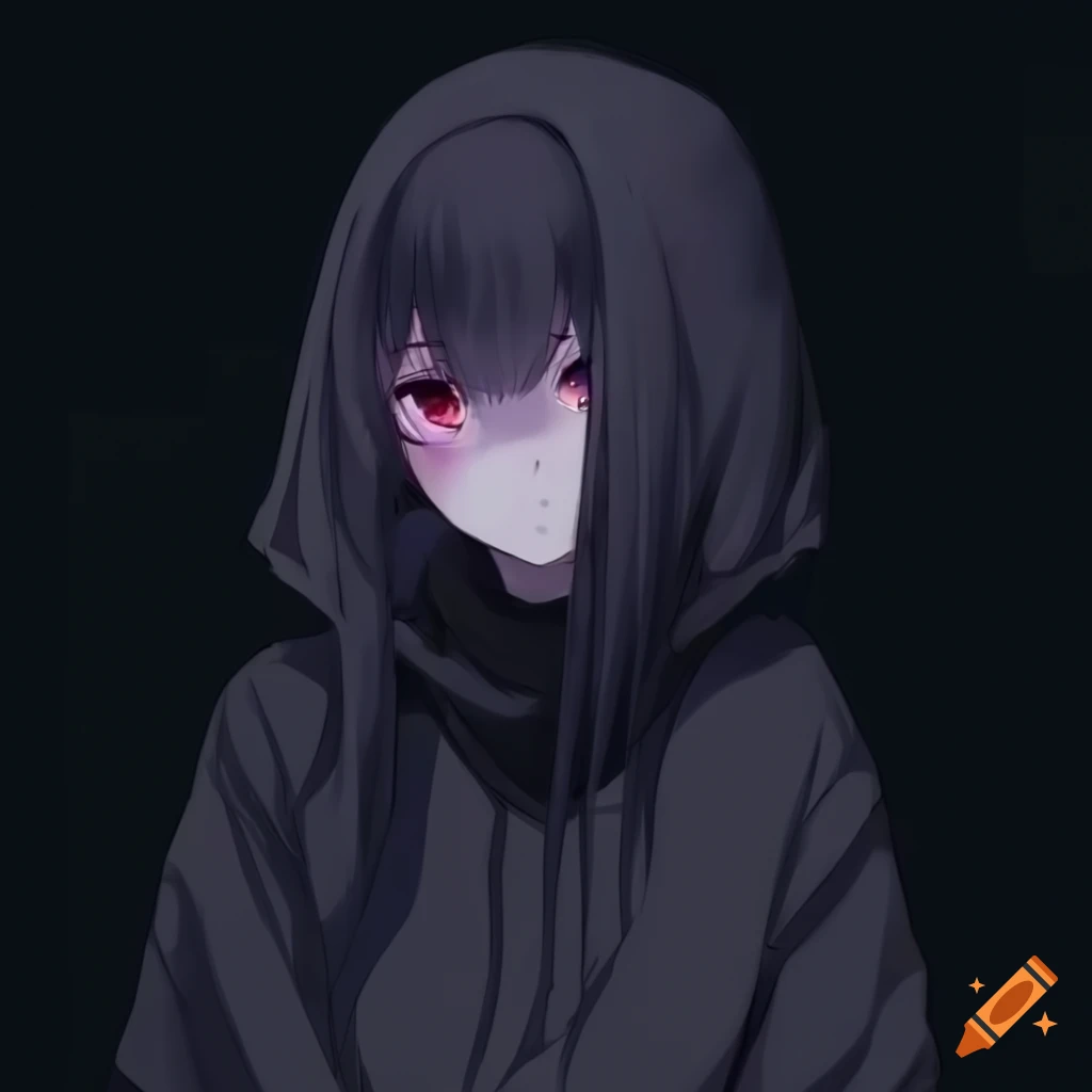 anime-girl-with-a-black-hoodie-and-enigmatic-glance-on-craiyon
