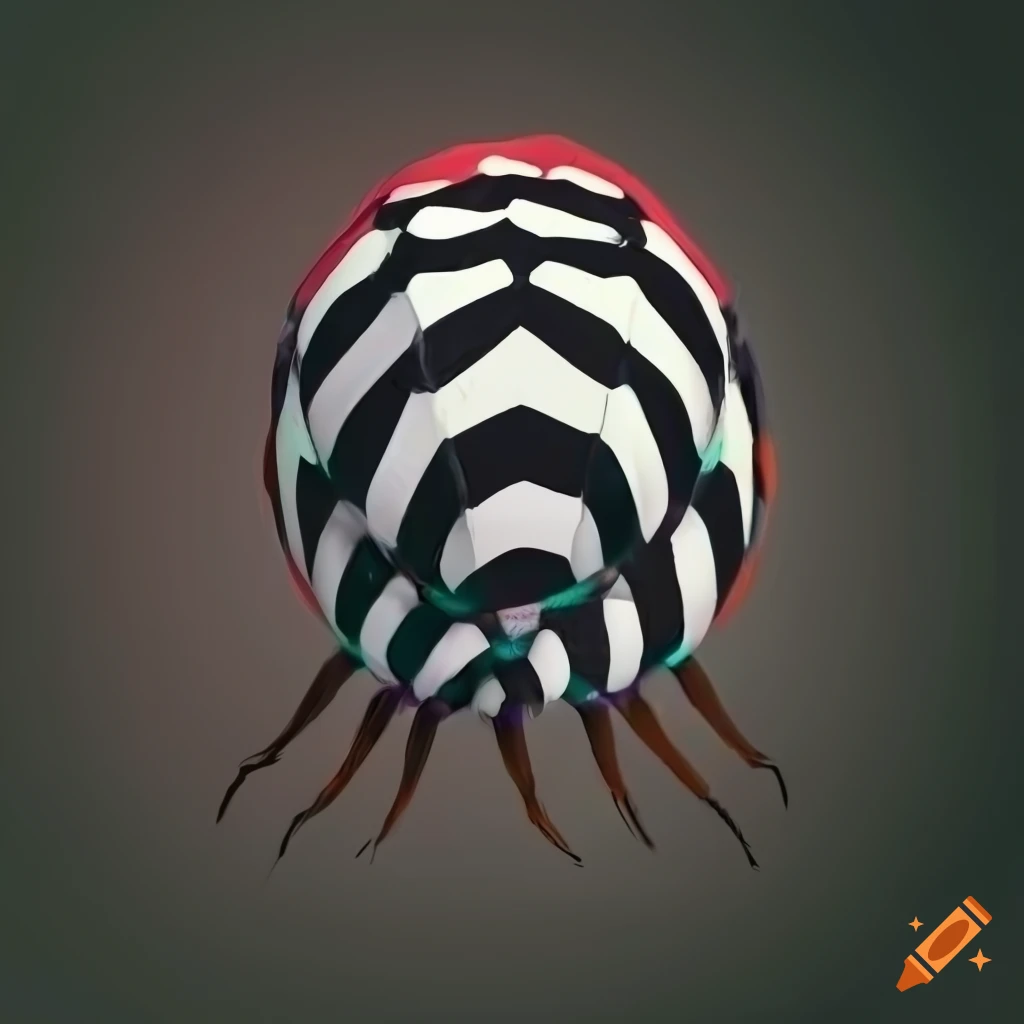 stylized black and white arachnid with rainbow stripes