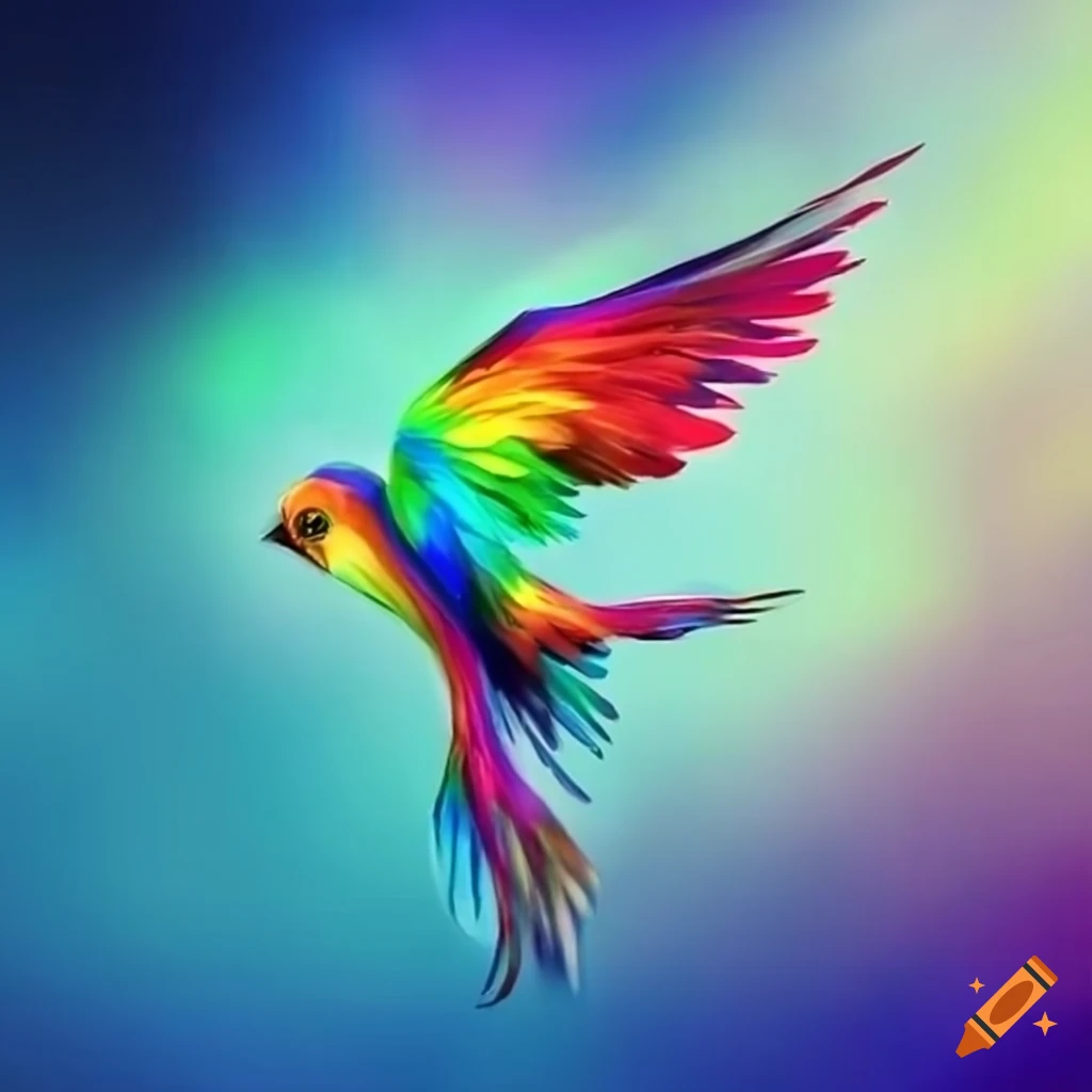 bird flying with vibrant rainbow feathers