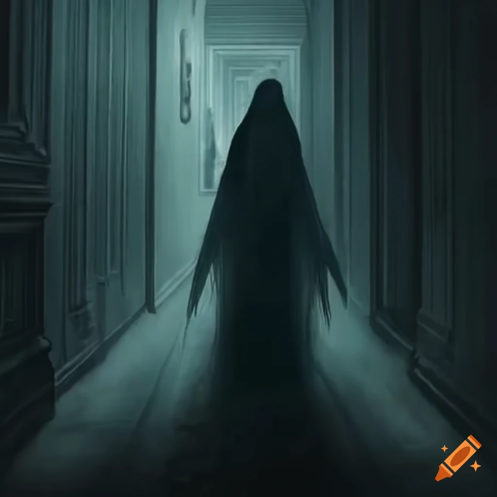 ghost of a king in a spooky hallway