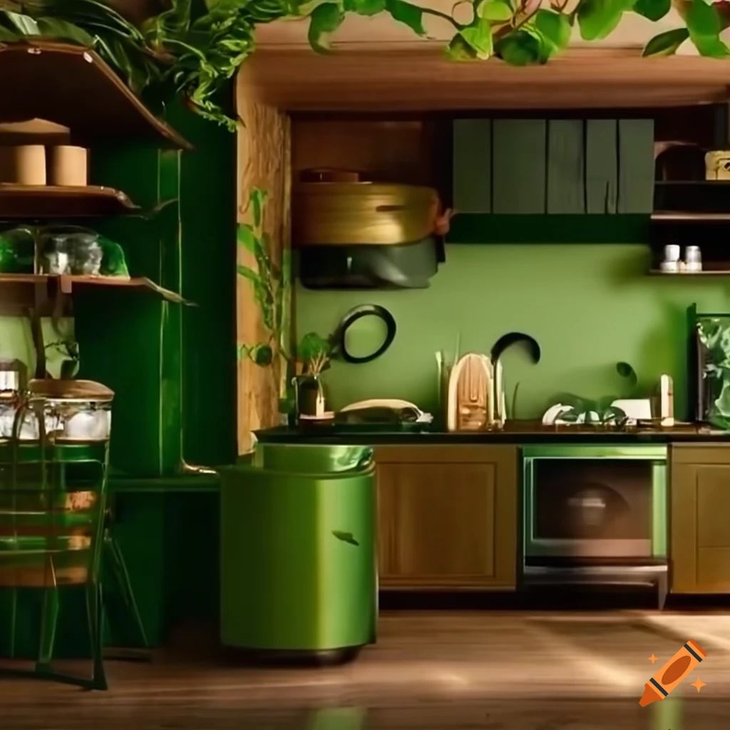 green and gold jungle kitchen
