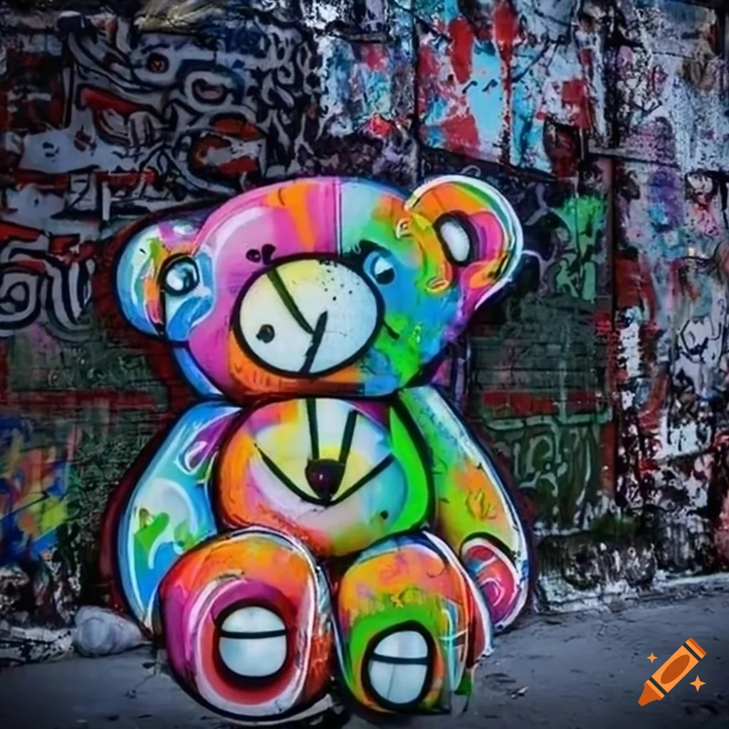 Colorful Graffiti Of A Teddy Bear With Spray Cans On Craiyon B1b5fe363e014bf4a1b795304967de81.webp