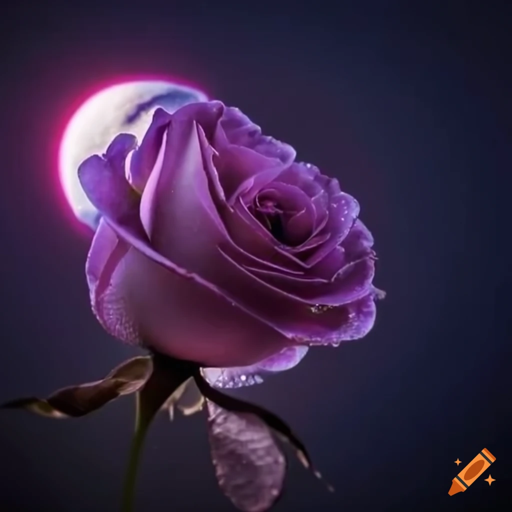 close-up of a rose in front of a moon