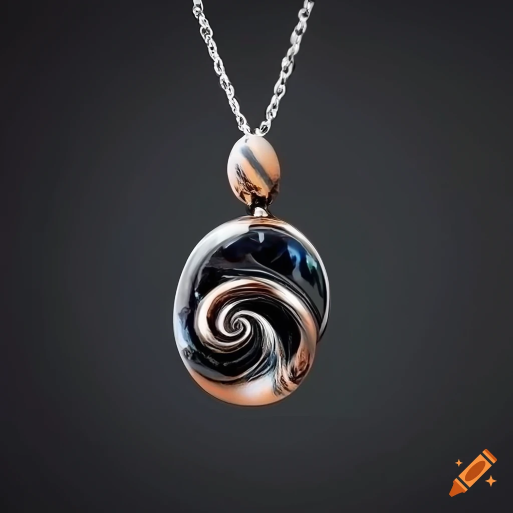 silver necklace pendant with obsidian and black diamond