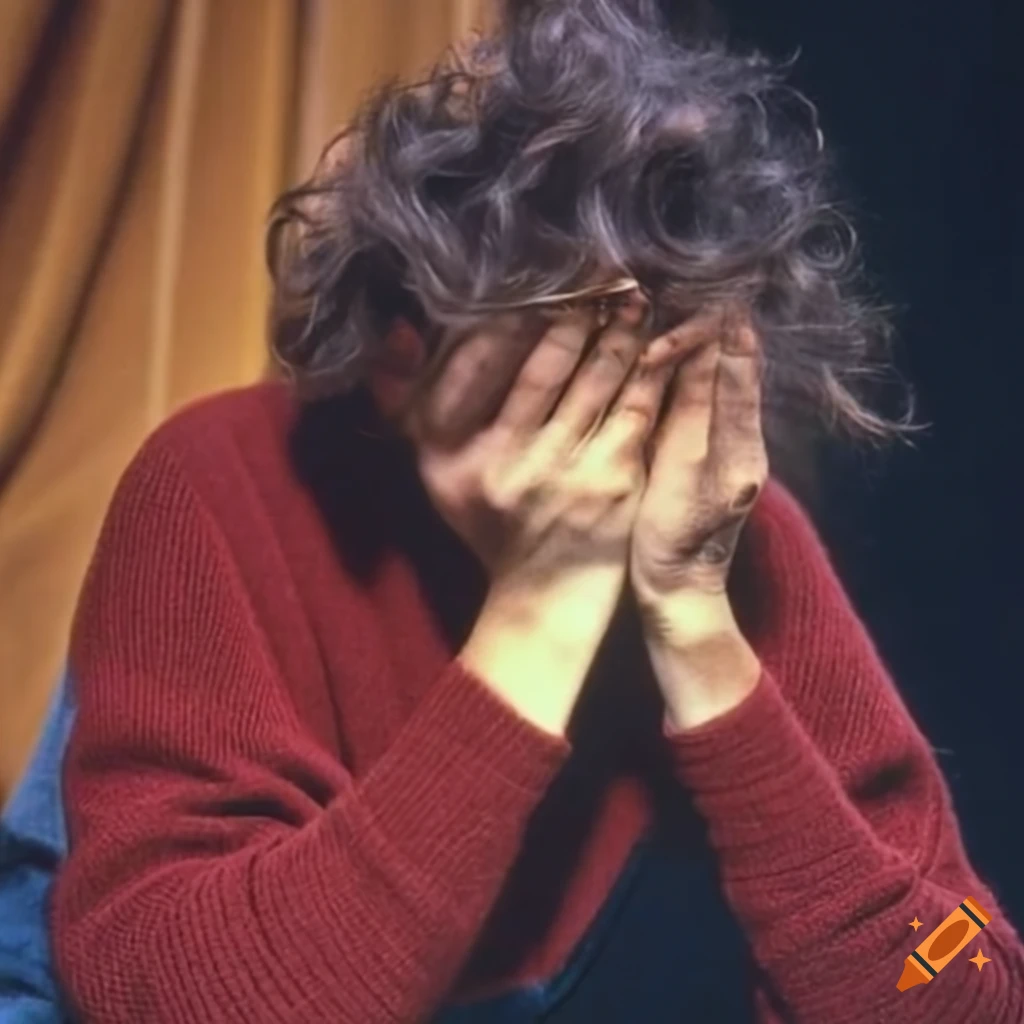 Vintage photograph of a man in red sweater on stage on Craiyon