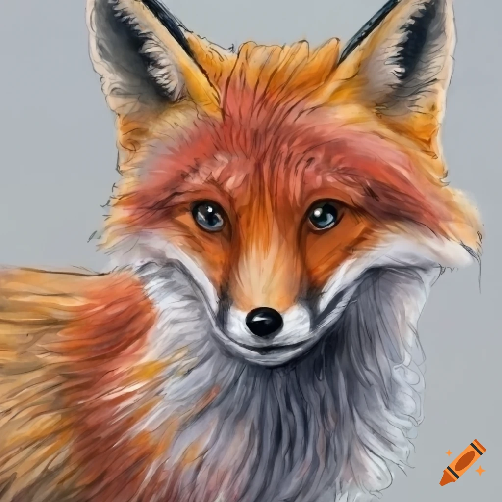 detailed colored pencil drawing of a fox with a beanie