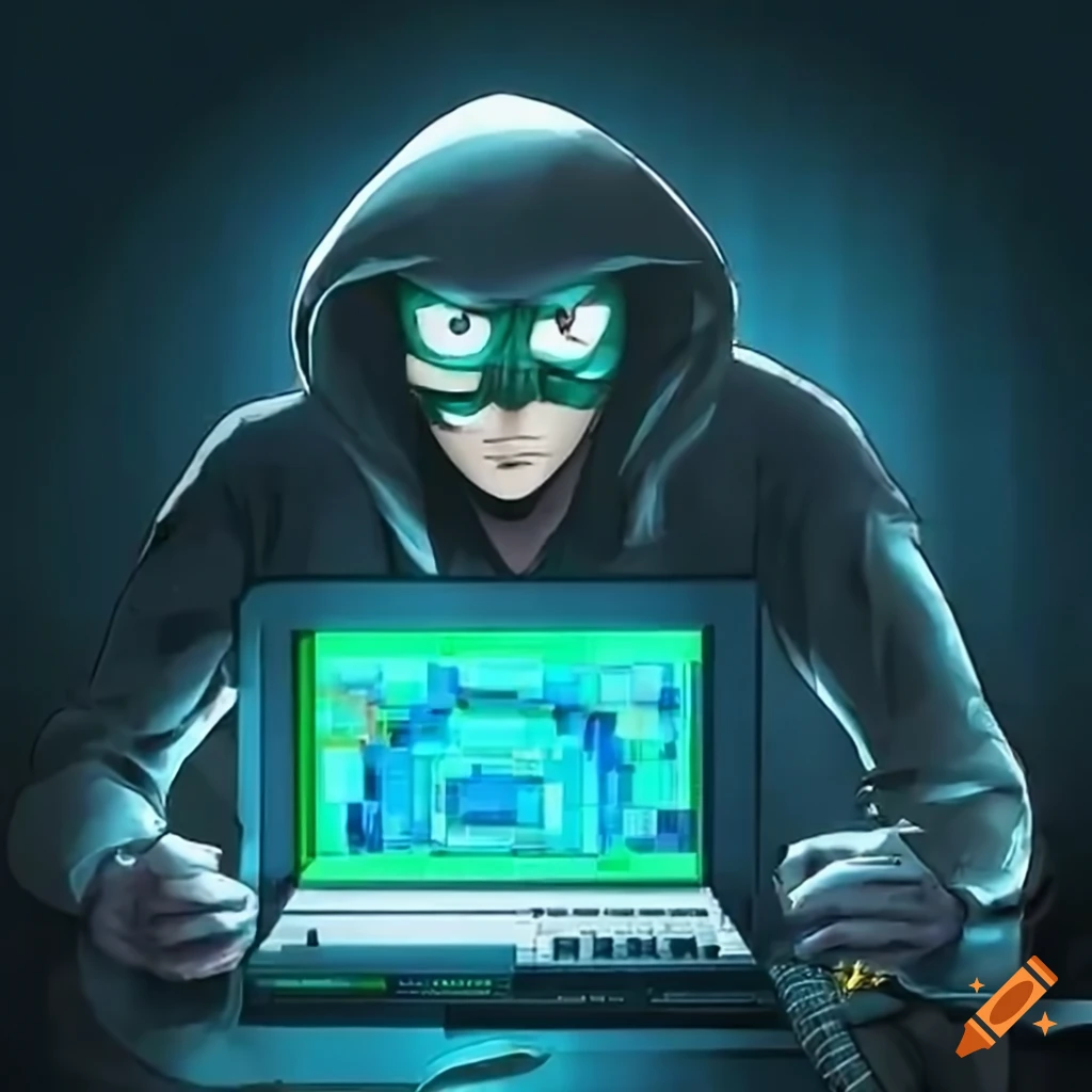 hacker plugging in network cable in front of computer console