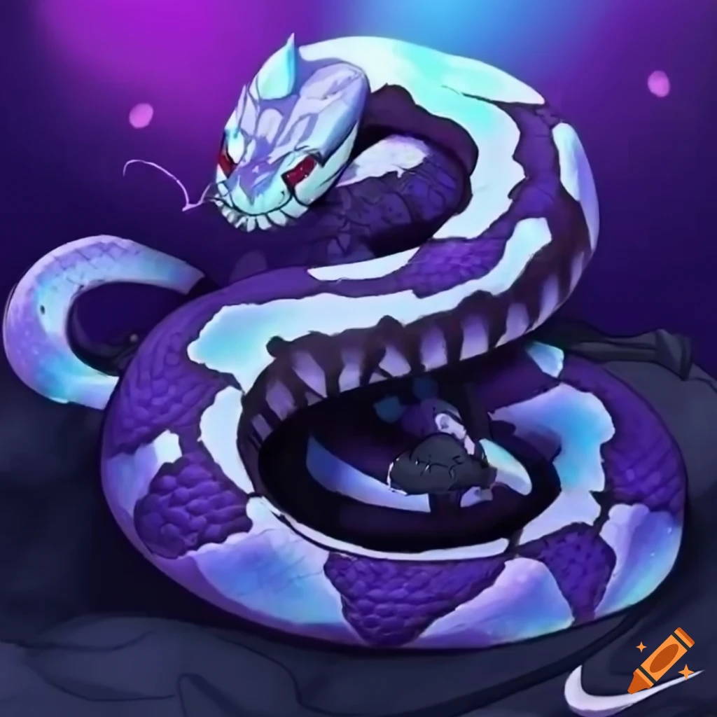 Anime-style purple python ice snake with intimidating eyes on Craiyon