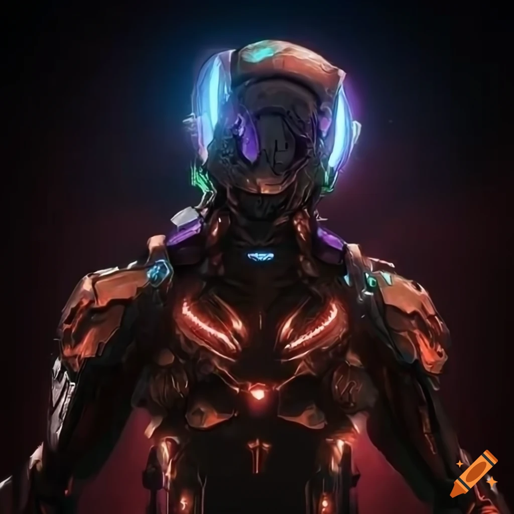 person in sci-fi armor exosuit on an alien planet