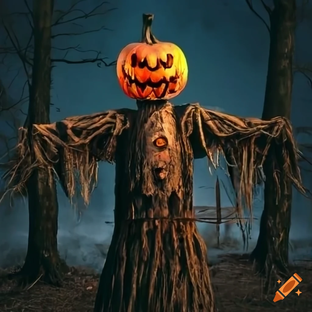 spooky scarecrow in a dark forest