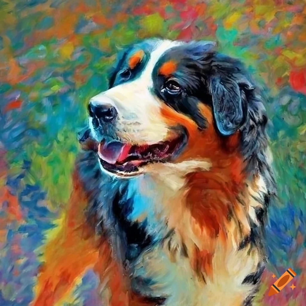 Bernese Mountain Dog painting in Monet's style on Craiyon