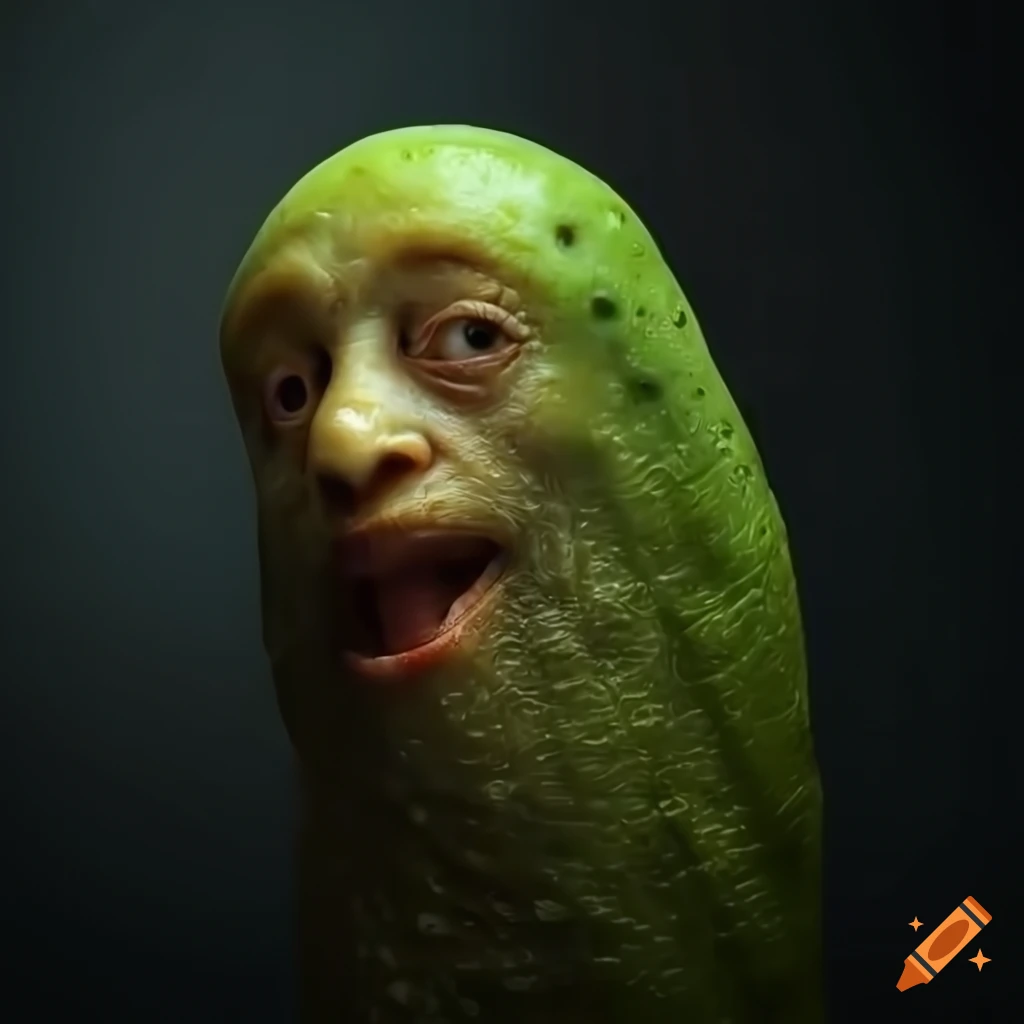 hyper-realistic photo of a pickle human in a suit
