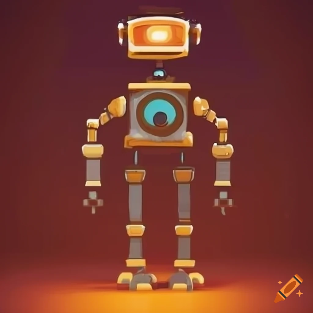 stylized concept art of a sci-fi robot with warm colors