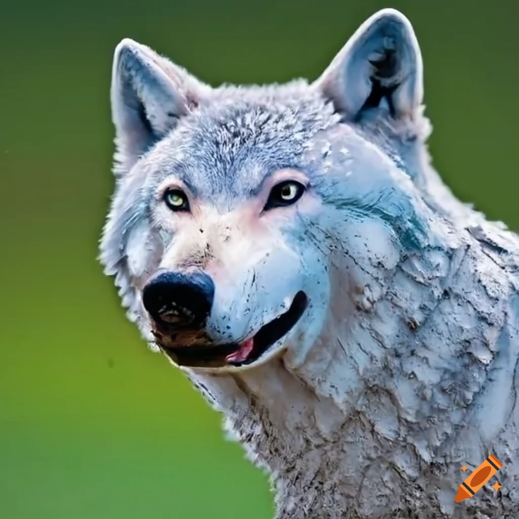 wildlife photography of a muddy white wolf