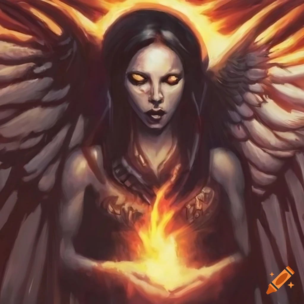 Art of a black angel with a fiery halo
