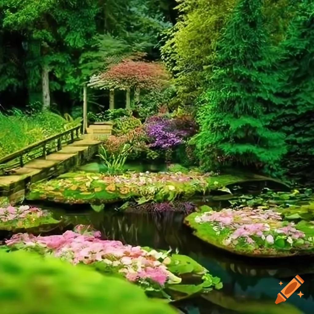 rococo garden with ponds and flowerbeds