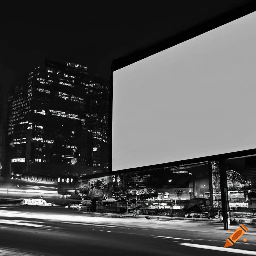 vertical billboard at night in monochrome colors