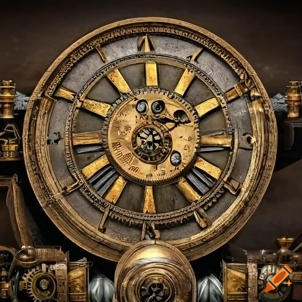 steampunk time machine with clock